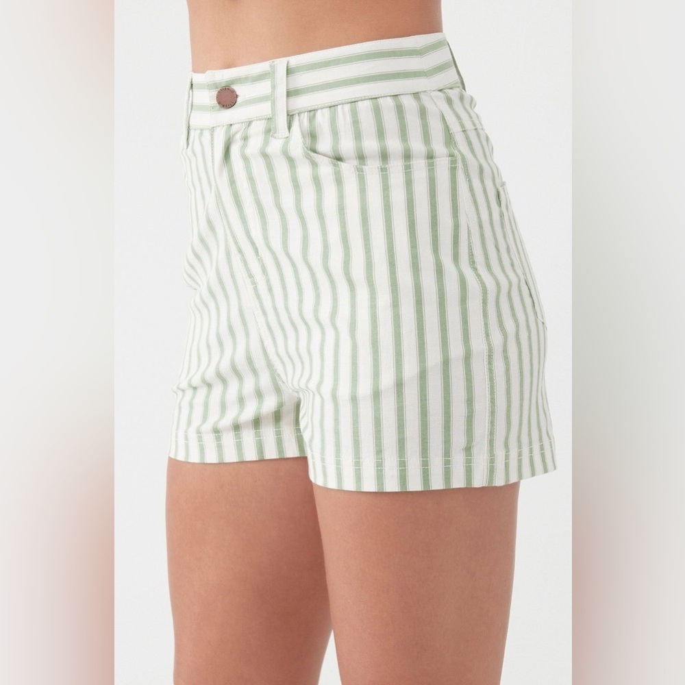 O’NEILL Sommers Knit Striped Ivory Aloe Green Shorts - Picture 3 of 7